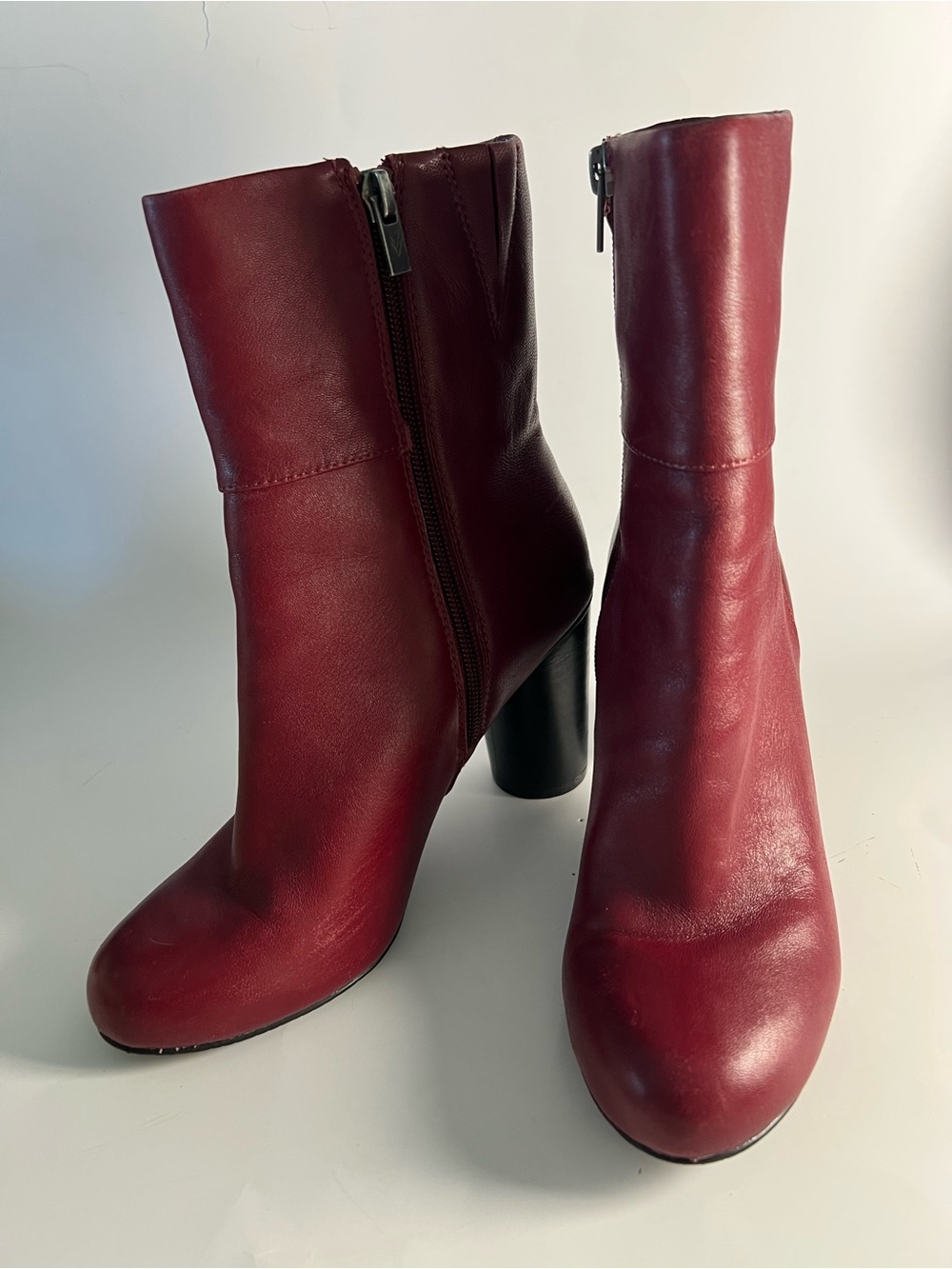 Very Volatile Burgundy Leather Heeled Zip Boots Size 6